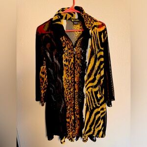 Women’s tiger mesh rhinestone zip up quarter sleeve 1x shirt